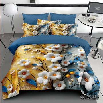 Lenjerie de pat FINET 5D Digital Print cu elastic – 4 piese, Golden Bloom