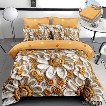 Lenjerie de pat Finet 5D Digital Print cu elastic – 4 piese, Golden Daisy Knit