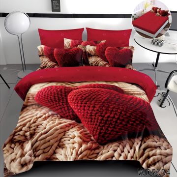 Lenjerie de pat Finet 5D Digital Print cu elastic – 4 piese, Knitted Heart Love