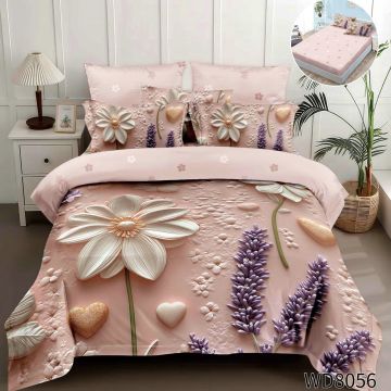 Lenjerie de pat Finet 5D Digital Print cu elastic – 4 piese, Lavender Heart Garden