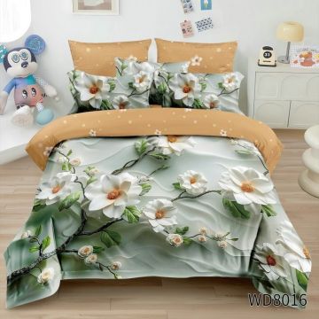 Lenjerie de pat FINET 5D Digital Print cu elastic – 4 piese, Magnolia Cream