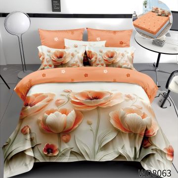 Lenjerie de pat Finet 5D Digital Print cu elastic – 4 piese, Peach Tulip Harmony