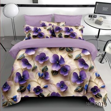 Lenjerie de pat FINET 5D Digital Print cu elastic – 4 piese, Purple Petals