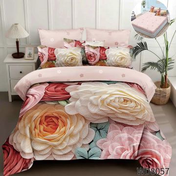 Lenjerie de pat Finet 5D Digital Print cu elastic – 4 piese, Romantic Floral Layers