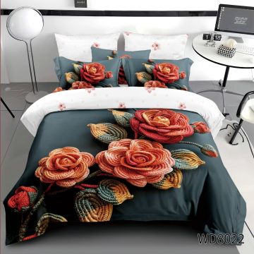 Lenjerie de pat Finet 5D Digital Print cu elastic – 4 piese, Royal Roses