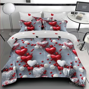 Lenjerie de pat Finet 5D Digital Print cu elastic – 4 piese, Silver Hearts