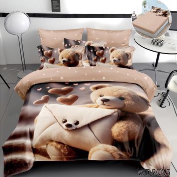 Lenjerie de pat Finet 5D Digital Print cu elastic – 4 piese, Sweet Teddy Message