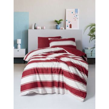 Lenjerie de pat pentru o persoana, L'essentiel Maison, Jolly, Bumbac Ranforce, Rosu/Alb