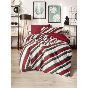 Lenjerie de pat pentru o persoana, L'essentiel Maison, Merry, Bumbac Ranforce, Verde / Roșu / Alb