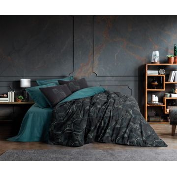 Lenjerie de pat pentru o persoana, L'essentiel Maison, Noche, Bumbac Ranforce, Albastru petrol