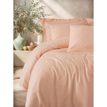 Lenjerie de pat pentru o persoana, L'essentiel Maison, Plaid, Bumbac Ranforce, Roz somon