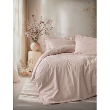 Lenjerie de pat pentru o persoana, L'essentiel Maison, Plain, Bumbac Ranforce, Roz pudra