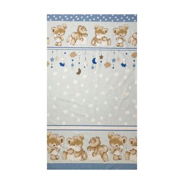 Lenjerie din bumbac cu 5 piese pentru saltea 120x60 cm Beberoyal BearsRabbit Albastru ambalata intr-o gentuta de transport