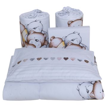 Lenjerie din bumbac cu 6 piese pentru saltea 120x60 cm Beberoyal Teddy BearHearts Alb