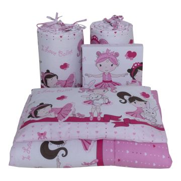 Lenjerie din bumbac cu 8 piese pentru saltea 120x60 cm Beberoyal Dancing Girls Roz
