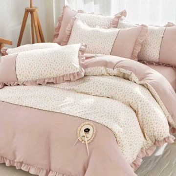 Lenjerie Finet cu Broderie si Volanase, 4 Piese Melor Pudra