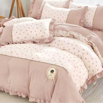 Lenjerie Finet cu Broderie si Volanase, 4 Piese Melor Rose