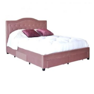 Pat, 180 x 200 cm, Terasino roz cu 4 sertare, tapitat catifea, somiera inclusa