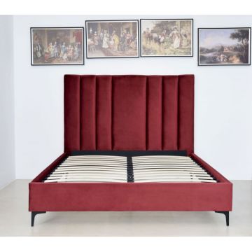 Pat Deja Vu, 180 x 200 cm, tapitat catifea, burgundiu, somiera inclusa