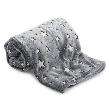 Patura fosforescenta 150x200 cm, stelute glow in the dark, moale si confortabila