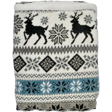 Patura Sherpa, Poliester, 130 x 170 cm, Model Craciun, Perfect Home