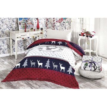 Patura Single, L'essentiel Maison, Bonheur, 60% bumbac/30% acril/10% poliester, Red / White / Dark Blue