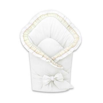 Paturica de infasat MimiNu cu volanase si dantela 75x75 cm White