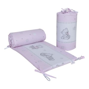 Set 2 aparatori laterale din bumbac pentru patut 120x60 cm Beberoyal BearsToys Roz