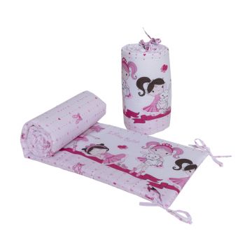Set 2 aparatori laterale din bumbac pentru patut 120x60 cm Beberoyal Dancing Girls Roz