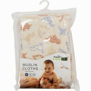 Set 4 lavete Bubaba din muselina 40x40 cm Beige Animals