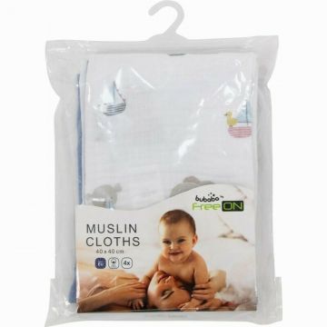 Set 4 lavete Bubaba din muselina 40x40 cm Blue Ship
