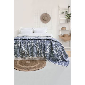 Set cuvertura de pat dubla 3 piese, L'essentiel Maison, Amore, Bumbac , Albastru navy