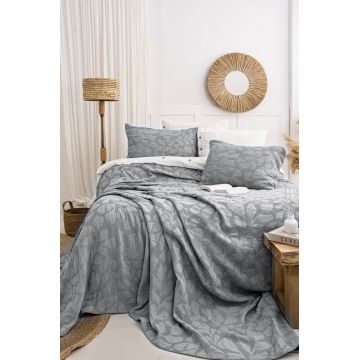 Set cuvertura de pat dubla 3 piese, L'essentiel Maison, Bambi, Bumbac, Antracit