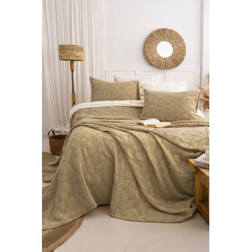 Set cuvertura de pat dubla 3 piese, L'essentiel Maison, Bambi, Bumbac, Kaki