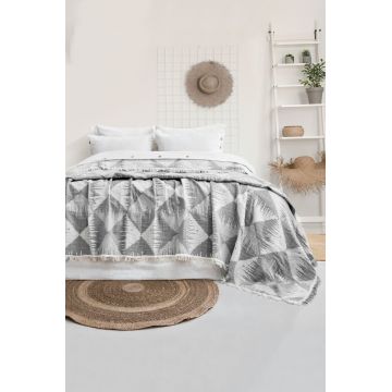 Set cuvertura de pat dubla 3 piese, L'essentiel Maison, Dolce, Bumbac , Gri