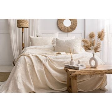 Set cuvertura de pat dubla 3 piese, L'essentiel Maison, Italo, Bumbac, Crem