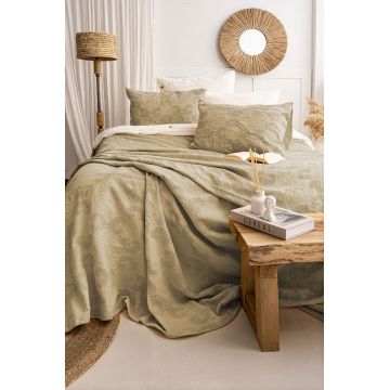 Set cuvertura de pat dubla 3 piese, L'essentiel Maison, Italo, Bumbac, Kaki