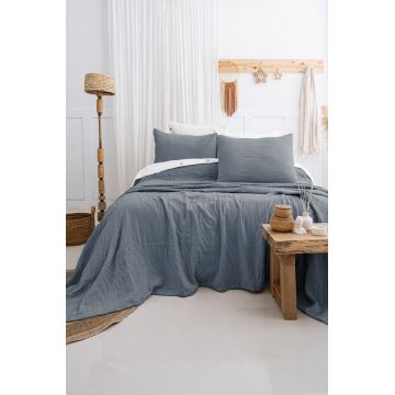 Set cuvertura de pat dubla 3 piese, L'essentiel Maison, Janna, Bumbac, Albastru