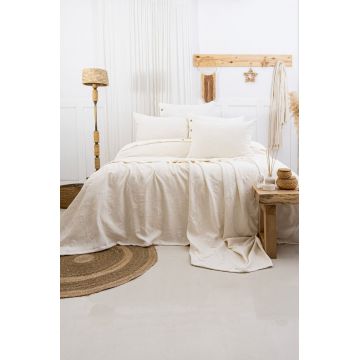 Set cuvertura de pat dubla 3 piese, L'essentiel Maison, Julia, Bumbac, Crem