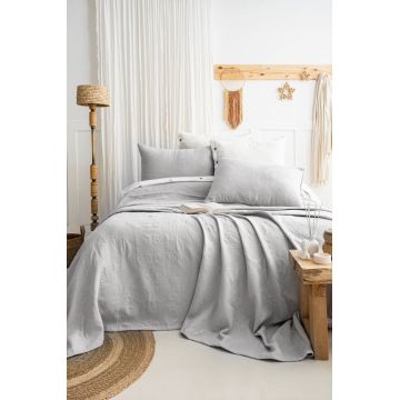 Set cuvertura de pat dubla 3 piese, L'essentiel Maison, Julia, Bumbac, Gri deschis