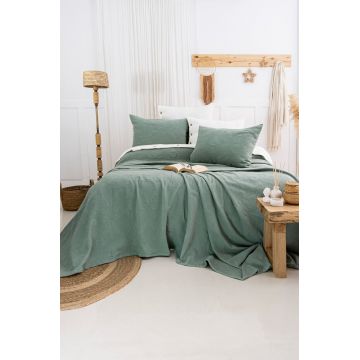 Set cuvertura de pat dubla 3 piese, L'essentiel Maison, Julia, Bumbac, Verde