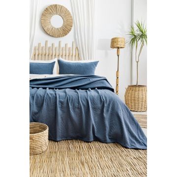 Set cuvertura de pat dubla 3 piese, L'essentiel Maison, Silvia, Bumbac, Indigo