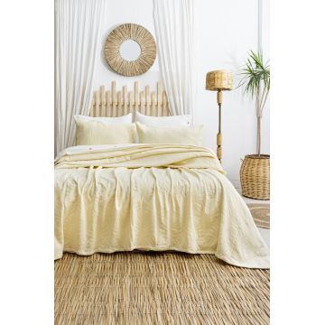Set cuvertura de pat dubla 3 piese, L'essentiel Maison, Silvia, Bumbac, Unt galben