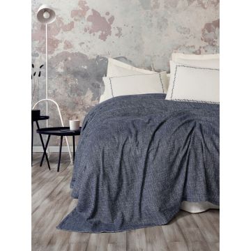Set cuvertura pique dubla, L'essentiel Maison, Loom, 55% VÂSCĂ 45% BUMBAC, Albastru inchis