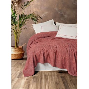 Set cuvertura pique dubla, L'essentiel Maison, Loom, 55% VÂSCĂ 45% BUMBAC, Rosu claret