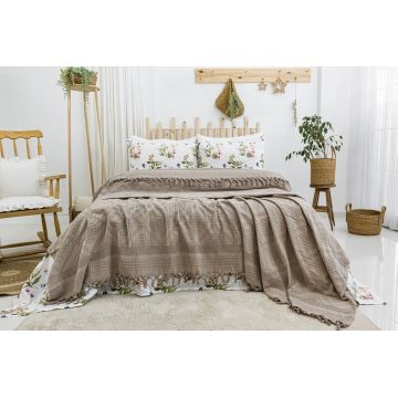 Set cuvertura pique dubla, L'essentiel Maison, Viola, Bumbac, Bej