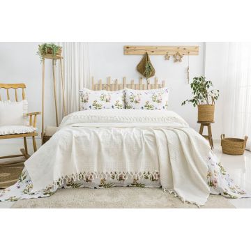 Set cuvertura pique dubla, L'essentiel Maison, Viola, Bumbac, Crem