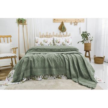 Set cuvertura pique dubla, L'essentiel Maison, Viola, Bumbac, Verde