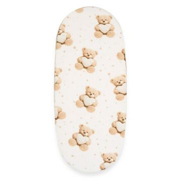Cearceaf cu elastic, New Baby, Pentru landou, Din Bumbac certificat Oeko-Tex 100, 35 x 75 cm, 0 luni+, Teddy Bear Beige