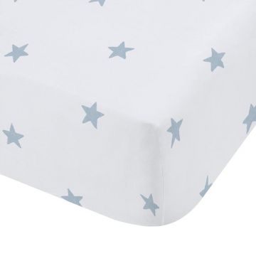 Cearceaf pentru copii alb/albastru din bumbac pentru pat de o persoană cu elastic 90x190 cm Mini Star & Stripes – Bianca